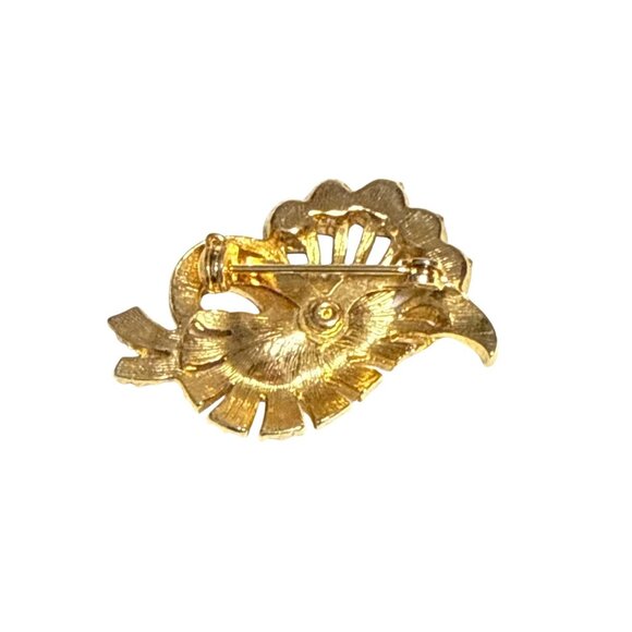 Vintage Gold Tone Brooch with Purple Rhinestones Floral Design - Picture 7 of 8